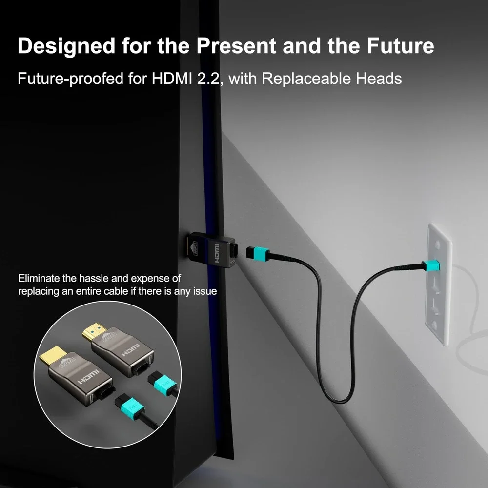 RUIPRO 8K HDMI 2.1 Cable 20FT Full Fiber Optic Detachable 48Gbps HDR eARC
